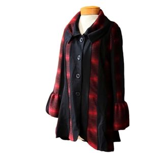 Dzhavael Couture | Red & Black Puff-Sleeve Coat Women's Large
